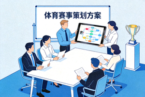 体育策划服务图标 - 一个团队在会议室讨论体育赛事策划方案